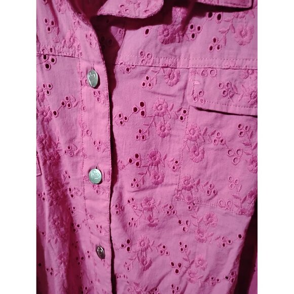 Colleen Lopez bright pink snap front blouse jacket 2XL eyelet design 100% cotton - Picture 2 of 8
